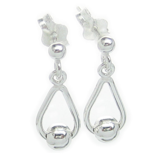 Wire Teardrop with a bead drop sterling silver earrings .925 x 1 pair