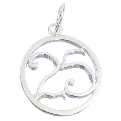 25th Birthday sterling silver charm .925 x 1 Birthdays anniversary charms