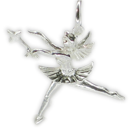 Fairy with magic wand sterling silver charm .925 x 1 Fairies charms L1