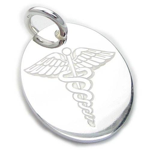 Oval medical alert disc sterling silver large charm pendant .925 x 1