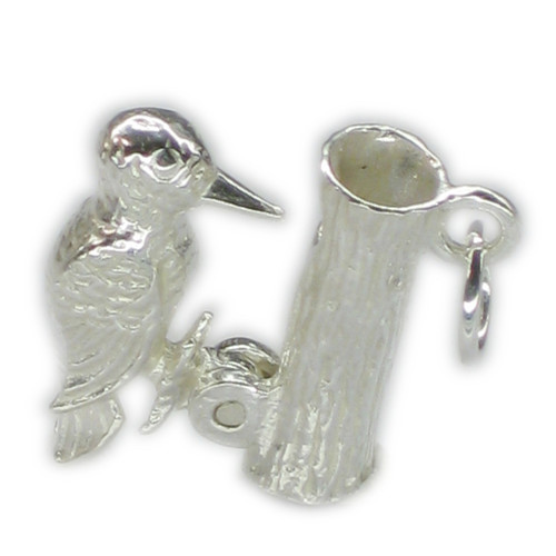 Woodpecker movable sterling silver charm woodpeckers birds charms