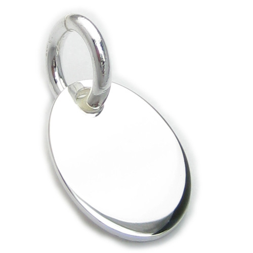 Oval plain disc sterling silver charm pendant .925 x 1 Discs charms