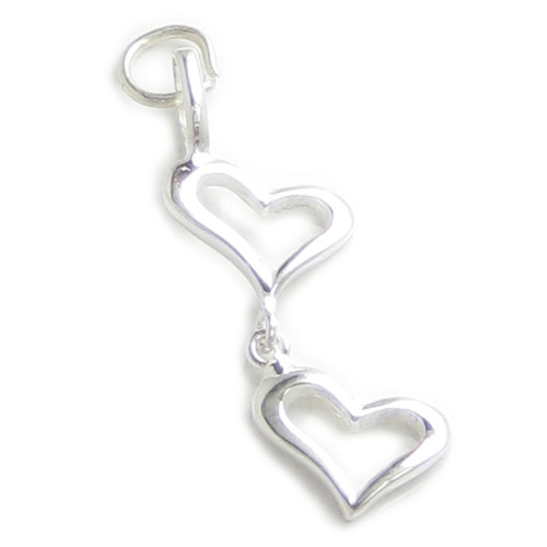 Double heart sterling silver charm pendant .925 x 1 Hearts love charms