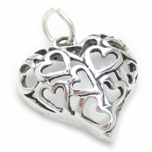 Hearts in a Heart sterling silver charm .925 x 1 Love Loving charms