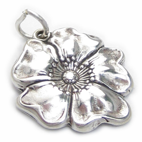 Poppy 2D sterling silver charm pendant .925 x1 Poppys remembrance charms