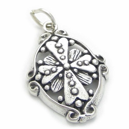 Very unusual ornate 2D cross sterling silver charm .925 x 1 Crosses