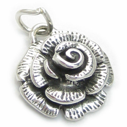 Rose Flower sterling silver charm .925 Roses Flowers charms