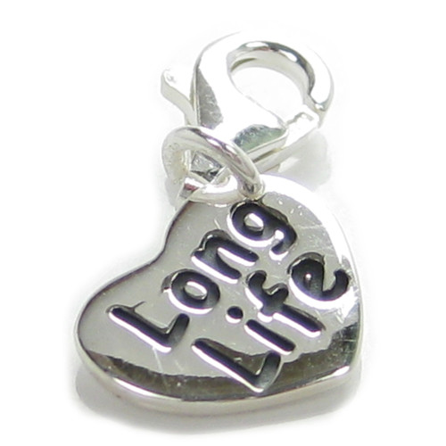 Long Life heart sterling silver charm with clip link .925 x1 Love charms