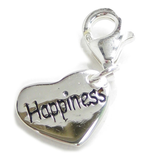 Happiness sterling silver heart charm with clip link .925 x 1 Happy
