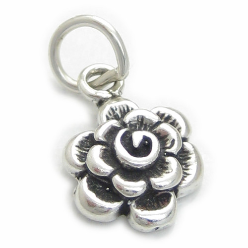 Rose Flower tiny sterling silver charm .925 x 1 Roses Flowers charms