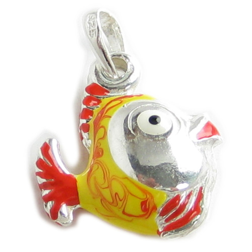 Fish sterling silver pendant .925 Fishes enamelled pendants A1