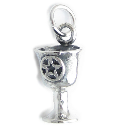 Chalice Cup with Pentacle sterling silver charm .925x1 Magical Tool Wicca