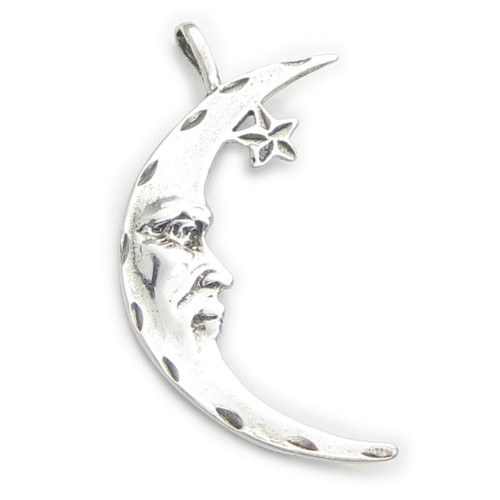 Man in the Moon LARGE sterling silver pendant .925 x 1 Moons celestial