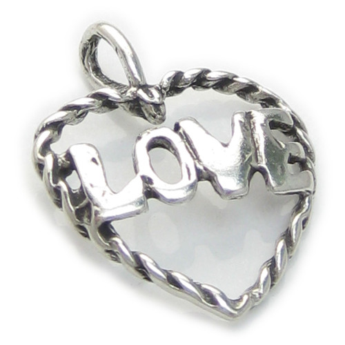 Love heart in a rope surround sterling silver pendant .925 x 1