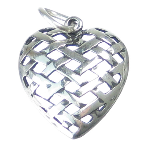 Woven style heart sterling silver charm pendant .925 x 1 Hearts Love