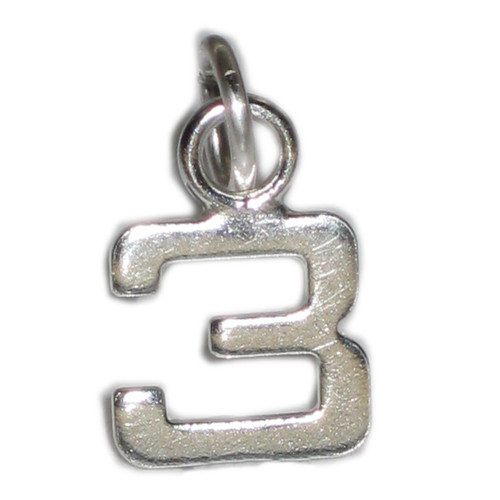 Number 3 TINY sterling silver charm .925 Numbers Three