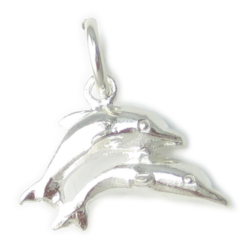 Double Dolphin sterling silver charm .925 Dolphins charms