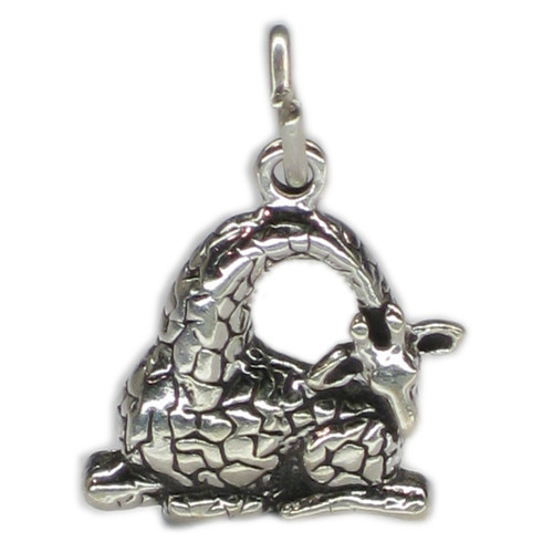 Giraffe tiny 2D sterling silver charm .925 x 1 Giraf Giraffes charms