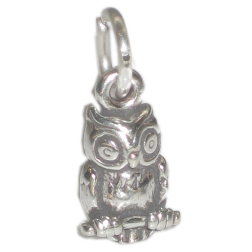 Owl Tiny 2D sterling silver charm .925 x 1 Owls Birds charms
