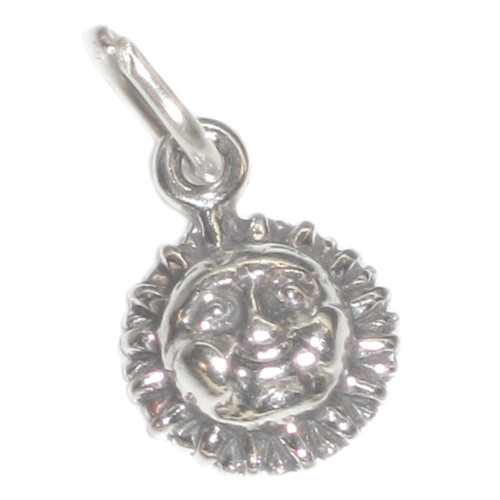 Sun with face Tiny sterling silver charm .925 x 1 Sunny weather charms