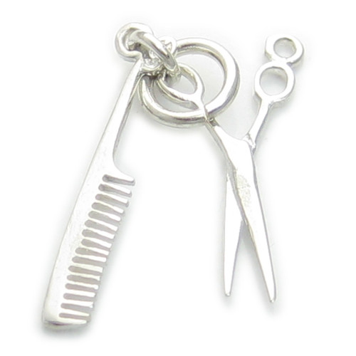Comb Scissors sterling silver small charm .925 x1 Hair Dresser Dressing
