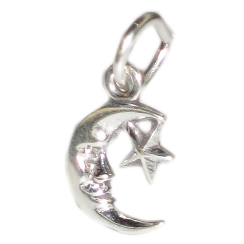 Moon with star TINY sterling silver charm .925 x 1 Moons Stars charms