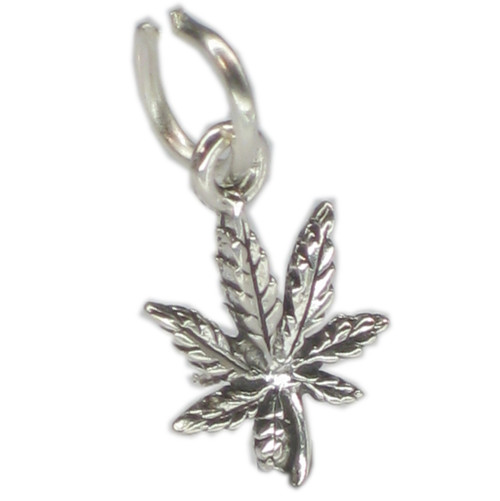 Cannabis leaf Tiny sterling silver charm .925 x 1 Drug leaves charms
