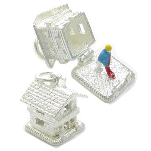Swiss chalet sterling silver opening charm .925 x 1 chalets charms