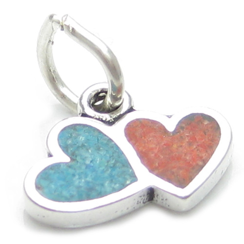 Double heart Tiny sterling silver charm .925 Hearts Love charms A1