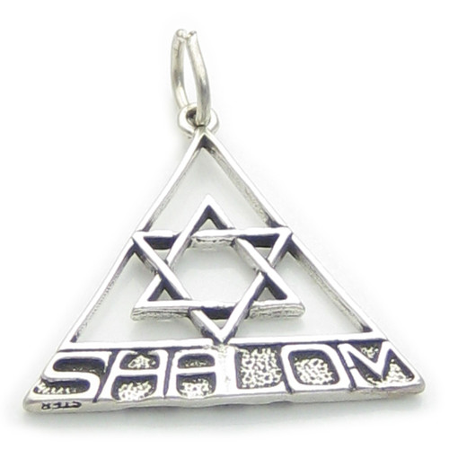 Star of David with Shalom sterling silver charm pendant .925 x 1 Jewish