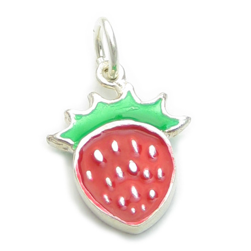 Strawberry sterling silver charm .925 x 1 strawberries fruit charms
