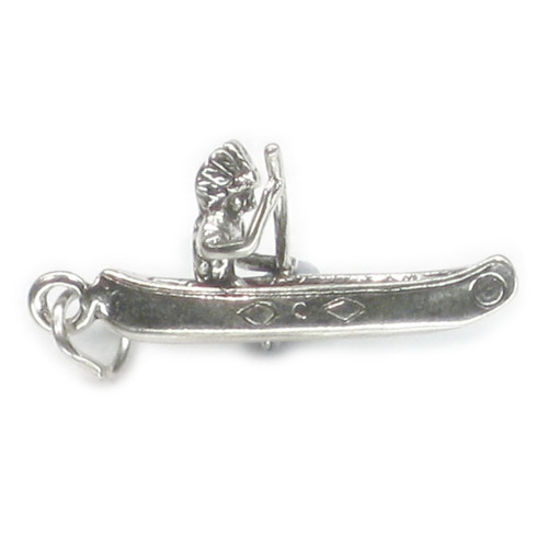 Native American Indian in Canoe sterling silver charm .925 x 1 Canoes A1