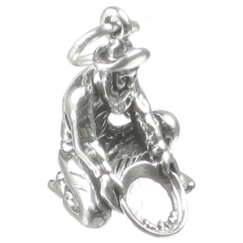 Gold Panner Old Prospector sterling silver charm .925 x1 Panners charms