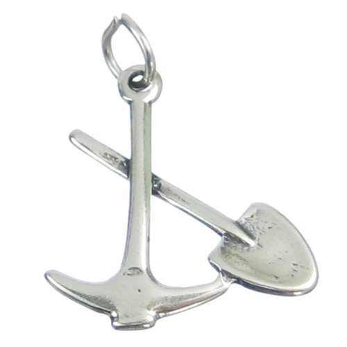 Pick Shovel sterling silver charm .925 x 1 Mining Digging Builder charms