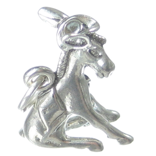 Donkey being stubborn as a mule sterling silver charm .925 x 1 Donkeys