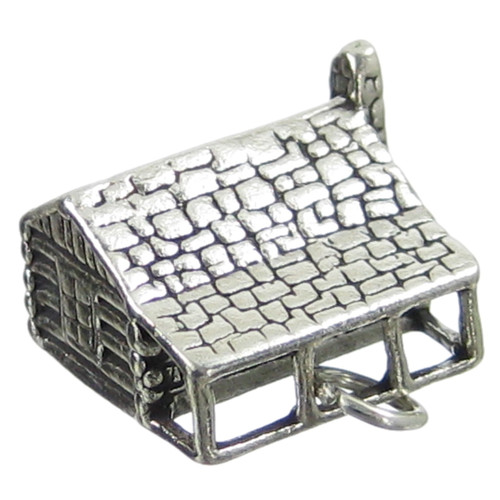Log Cabin sterling silver large charm .925 Cabins Huts charms