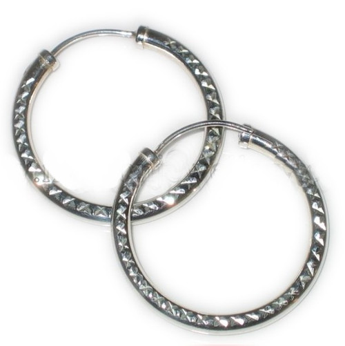 30mm Sterling Silver Diamond Cut Hoop Earrings .925 x 1 pair hoops