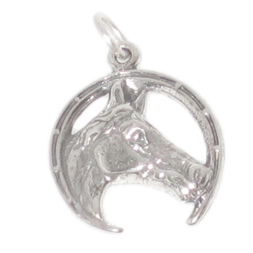 Horsehead in Horsesheoe sterling silver charm .925 x 1 Horse charms
