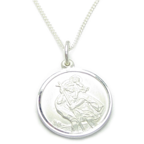Saint Christopher sterling silver pendant on a 16 inch chain .925 C