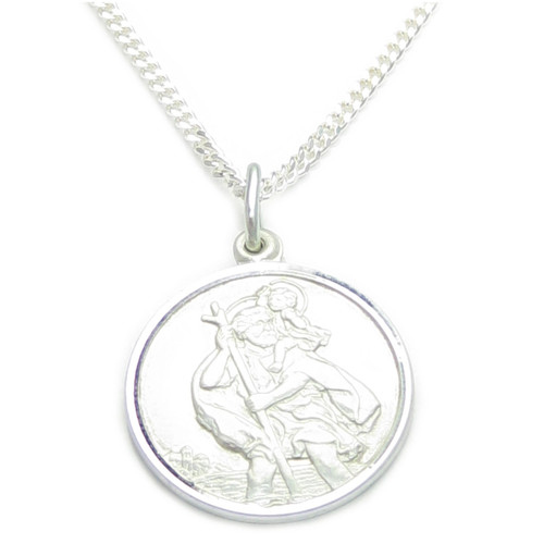 Saint Christopher sterling silver pendant on an 18 inch chain .925 D