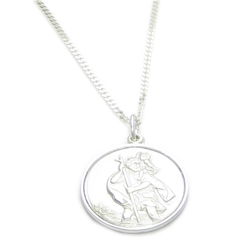 Saint Christopher sterling silver pendant on an 18 inch chain .925 E