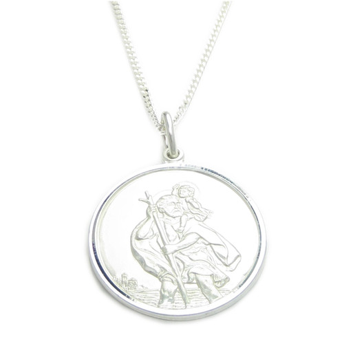 Saint Christopher large sterling silver pendant on 18 inch chain .925
