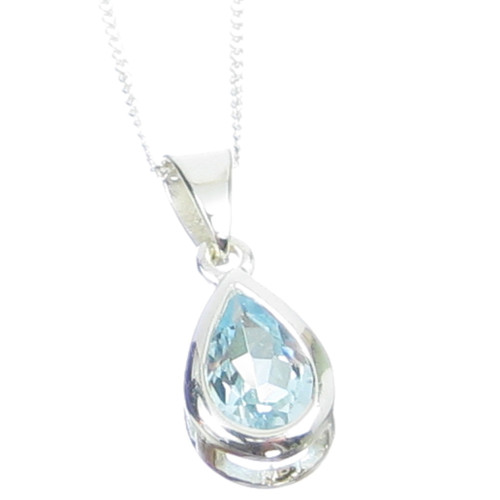 Blue Topaz sterling silver pendant on a 16 inch chain necklace .925