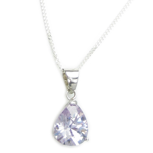 Lavender colour Cubic Zirconia sterling silver pendant on 16 inch chain