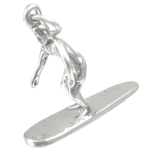 Surfer on surf board sterling silver charm .925 Surfboard charms