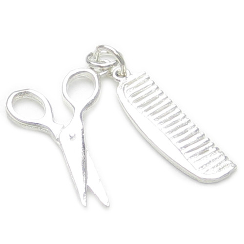 Comb and Scissors sterling silver charm .925 x 1 Hairdressing charms D
