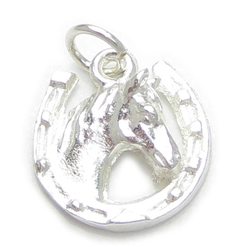 Horseshoe with horsehead sterling silver charm .925 x 1 Horse charms
