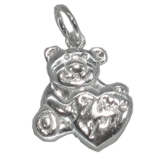 I Love You teddy with heart sterling silver charm .925 Charms