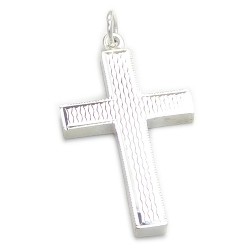 Cross Engine Turned Style Pendant Sterling Solid Silver .925 x1 crosses A1