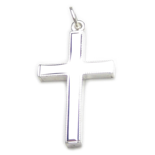 Cross sterling silver millgrain edge pendant .925 x 1 Pendants Crosses